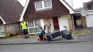 BinMan falls when he tries to leapfrog over two bins [upl. by Aehsat]