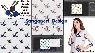 Sanganeri textile Pattern  color change and drape pattern apply pattern  repeat design tutorial [upl. by Docilla]