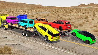 Flatbed Trailer new Gelik Cars Transportation with Truck  Pothole vs Car 2  BeamNGDrive [upl. by Gurolinick]