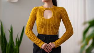 How to Crochet a Long Sleeve Cut Out Top  Pattern amp Tutorial DIY [upl. by Claretta]