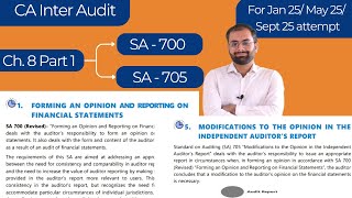 SA 700 and SA 705  CA Inter Audit Ch 8  Audit Report  Modified Opinion J 25 M 25 S 25 [upl. by Citron]