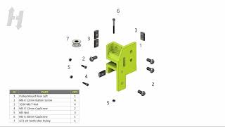 Advanced DIY 3D Printer HevORT Assembly Part 2 LHRH Rear Pulley Mount [upl. by Hurlow]