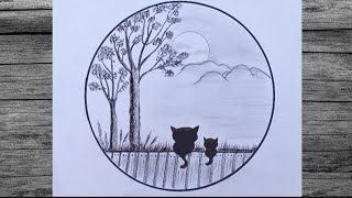 Easy circle scenery drawing  Circle drawing for beginners  Easy drawing ideas for beginners [upl. by Polly630]