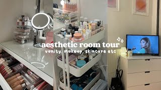 AESTHETIC ROOM TOUR ☁️ vanity makeup skincare etc [upl. by Eanar384]