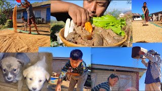 Rice winnowing and drying  eating own grown perilla seeds with smoked meat  kents vlog [upl. by Valdes]