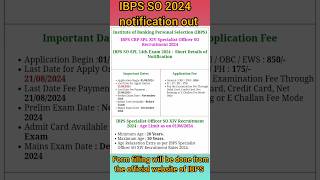 IBPS SO Notification 2024 ibpssonotification ibpsibpssoibpsso2024jobbankjobsjob short [upl. by Emia]