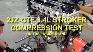 2JZ Compression TEST on engine stand [upl. by Eyanaj157]