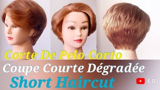 Corte de Pelo Corto  Short Layered Haircut  Coupe courte dégradée 45°✂️ [upl. by Ecirtnom]