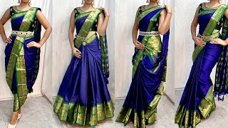 COTTON SILK SAREE DRAPING IN 4 ELEGANT STYLEELEGANT LEHENGA STYLE DRAPINGBEGINNERS SAREE DRAPING [upl. by Alexi844]