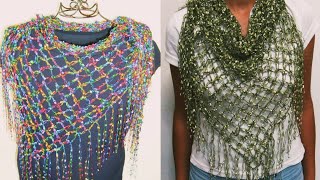 crochet madded ladder yarn neck scarf and shoulder shawls designs and pattrens [upl. by Neomah]