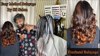 How to FREEHAND BALAYAGE for Dark Hair  Balayage Highlights for Dark Hair kamel Brown Balayage [upl. by Channa]