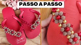 Como fazer um lindo chinelo personalizado com perola para o Natalchinelopersonalizado [upl. by Brittany695]