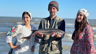 Cooking Osetra Sturgeon Fish with Fresh Herbs  Delicious and Healthy  Village life [upl. by Brittnee]