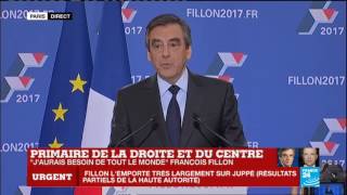 Primaire de la Droite  Discours du vainqueur François Fillon candidat à la Présidentielle 2017 [upl. by Dardani]