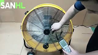 24 Inch High Velocity Heavy Duty Tilt Metal Drum Fan Yellow Commercial industrialfan drumfanfan [upl. by Inoy316]