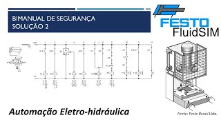 Automação Eletro hidráulica  Bimanual de Segurança  Solução 2  FluidSim [upl. by Gratianna]