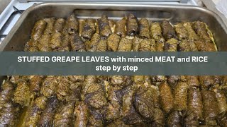 STUFFED GREAPE LEAVES with minced MEAT and RICE step by step Лозови сарми  Dolmades Ντολμαδάκια [upl. by Enneiluj]