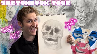 GCSE ART SKETCHBOOK TOUR  Grade A  Flip through  Tips how to get full marks [upl. by Emelun]