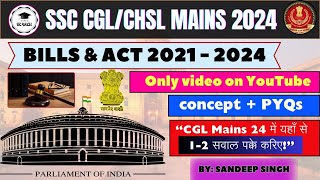 Bills amp Acts for CGLCHSL 2024  Important Bills for CGL Mains 2024  Static GK  SSC PANACEA ssc [upl. by Odrareve954]