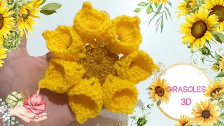 Como tejer Girasoles 🌻 3D en Crochet  Paso a paso [upl. by Erdnoed]