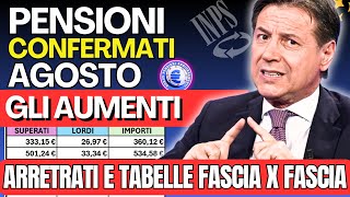 🔴 AUMENTI CONFERMATI PENSIONI AGOSTO 👉 TABELLA ESEMPI X OGNI FASCIA VERIFICA NUOVI IMPORTI NETTI❗️ [upl. by Lewej]