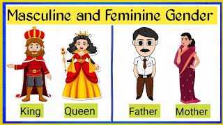 Masculine and Feminine Gender List  Gender List with Pictures  Gender in English Grammar [upl. by Kimble]