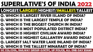 Superlatives of India 2022  Static Gk Questions 2022  Superlatives in India all Updated 2022  HVS [upl. by Ferdie930]
