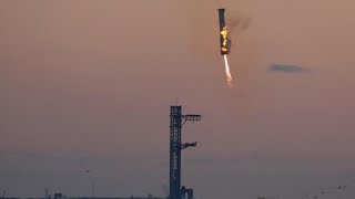 SpaceX Starship launch Mechanical arms catch rocket booster back at the launch pad [upl. by Ehrsam]