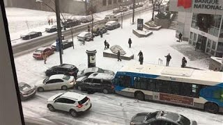 Snow Causes MultiVehicle Pileup in Canada [upl. by Teerell]