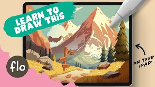 PROCREATE Easy Mountain Landscape Drawing  Step by Step Procreate Tutorial [upl. by Alleuol]