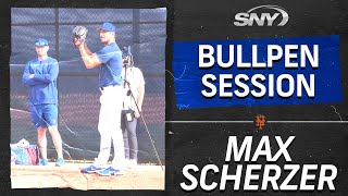 Watch Mets starter Max Scherzer display his trademark intensity during first bullpen session  SNY [upl. by Kola]