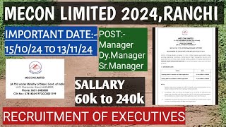 MECON LIMITED JOB SHORT NOTICE 2024MECON RECRUITMENT 2K24 OPENING DATE মেকন লিমিটেড এ চাকরি রাঁচি। [upl. by Allenad]