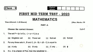 9th Maths First midterm exam question paper 2024 [upl. by Jones]