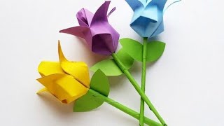 paper tulip flowers origami  easy paper tulip origami flower step by step  origami tulips [upl. by Quenby466]