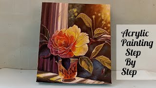 Painting A Beautiful Rose 🌹 In Morning ☀️Acrylic painting For Beginners [upl. by Ellenad100]