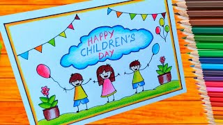 Childrens Day Drawing Easy  How To Draw Childrens Day Poster Drawing Step By Step [upl. by Cony]