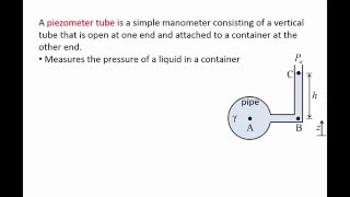 Fluid Mechanics Topic 33  Piezometer tube manometers [upl. by Marji370]