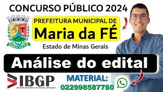 Concurso MUNICÍPIO de Maria da Fé MG 2024  Banca IBGP  MOTORISTA  AGENTE ADMINISTRATIVO I [upl. by Sturges]