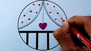 Beautiful Circle Drawing  Beautiful purple Heart Drawing  How to draw Circle 2023 [upl. by Suanne164]