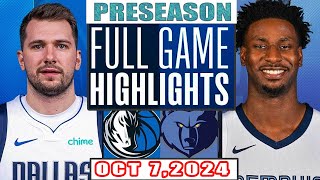 Dallas Mavericks Vs Memphis Grizzlies Full Game Highlights Oct 52024 NBA Preseason [upl. by Aderf]