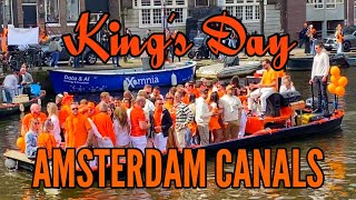 👑King’s Day Amsterdam Canals Party Boats 2023 [upl. by Rabin713]