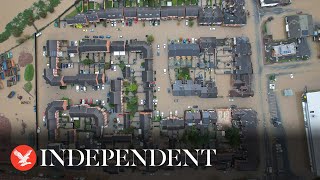 Devastating flooding in Derbyshire village captured in drone footage [upl. by Josi]