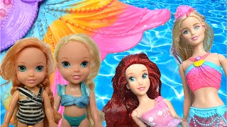 Anna and Elsa are Mermaids Part 2  Barbie Rainbow Lights  Underwater Play  Princess Toddlers [upl. by Aunson]