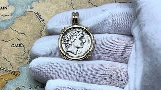 Sun God Sol and Moon Goddess Luna Ancient Roman Denarius Coin in Gold Pendant [upl. by Cloe]