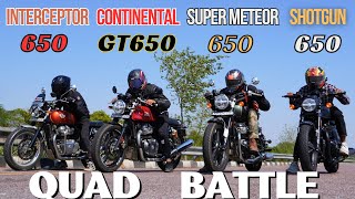 Royal Enfield Shotgun 650 vs Continental GT650 vs Super Meteor 650 vs Interceptor 650 Drag Race 🔥🔥 [upl. by Enellij980]