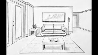 How to draw a living room in one point perspective [upl. by Catina]