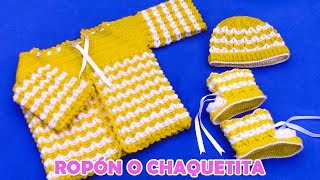 Ropón o chaquetita para bebé de 4 a 5 meses tejido a crochet en punto garbanzo en relieve [upl. by Manas]