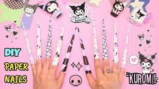 How to make paper nails tutorial  KUROMI theme  Easy DIY  DIY nails Sanrio [upl. by Chelsey299]