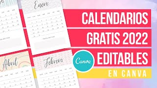 CALENDARIOS GRATIS 2022 para imprimir editables en canva PDF [upl. by Niamart]