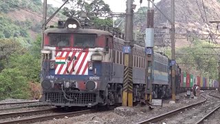 4 Locomotives Worth 20550Hp Effortlessly Descending With Container Train At Bhor Ghats Railway Line [upl. by Leacim]